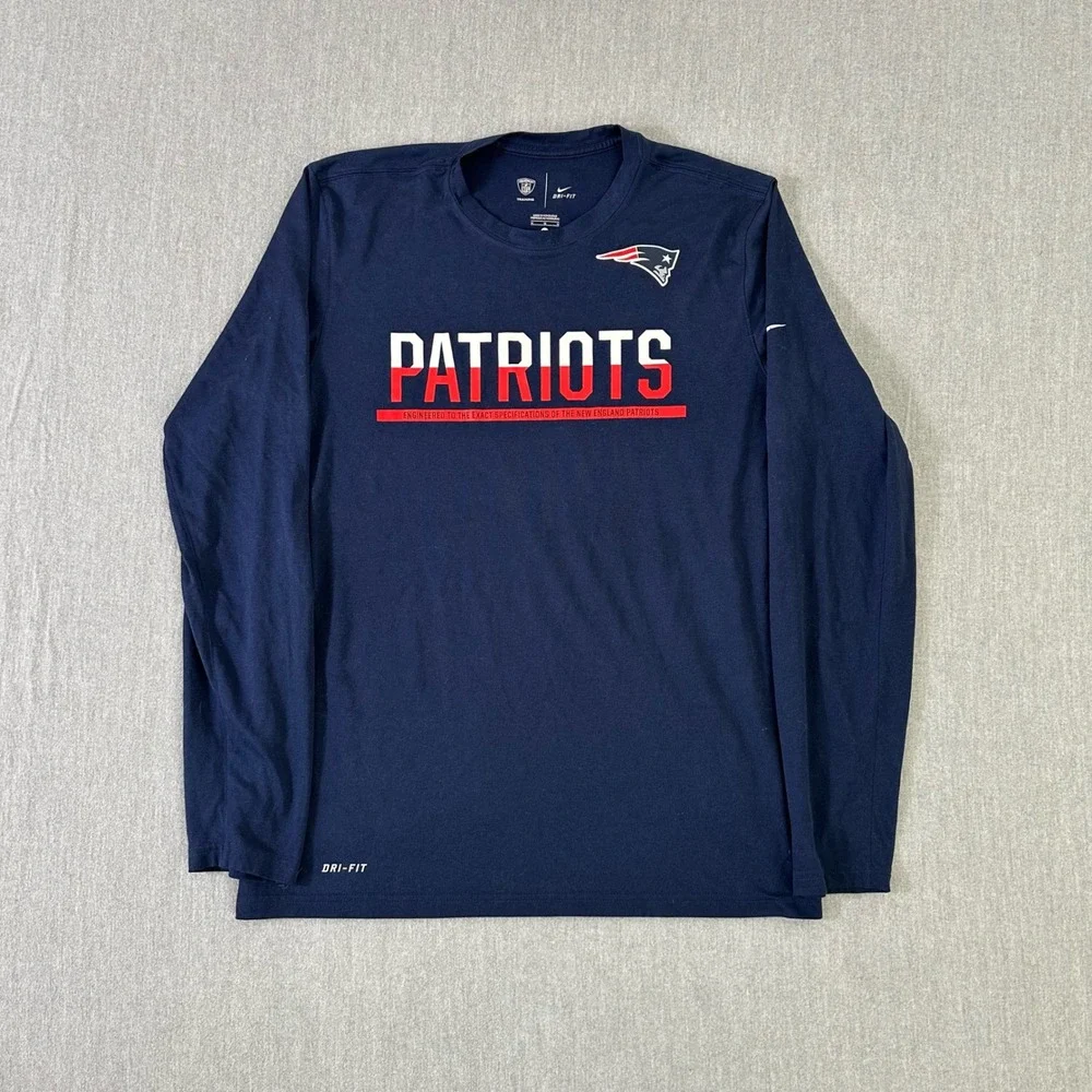 New England Patriots Long Sleeve Shirt Mens Medium Navy Blue Nike Dri Fit‎ NFL
